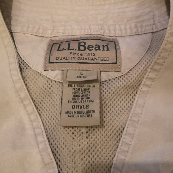 LL BEAN Vest Mens L Utility Safari Tactical Fishing Full Zip Canvas Cotton Tan - Picture 6 of 13